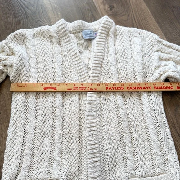 Cream Cable-Knit Button-Front Cardigan made in USA 100% cotton - Picture 10 of 10